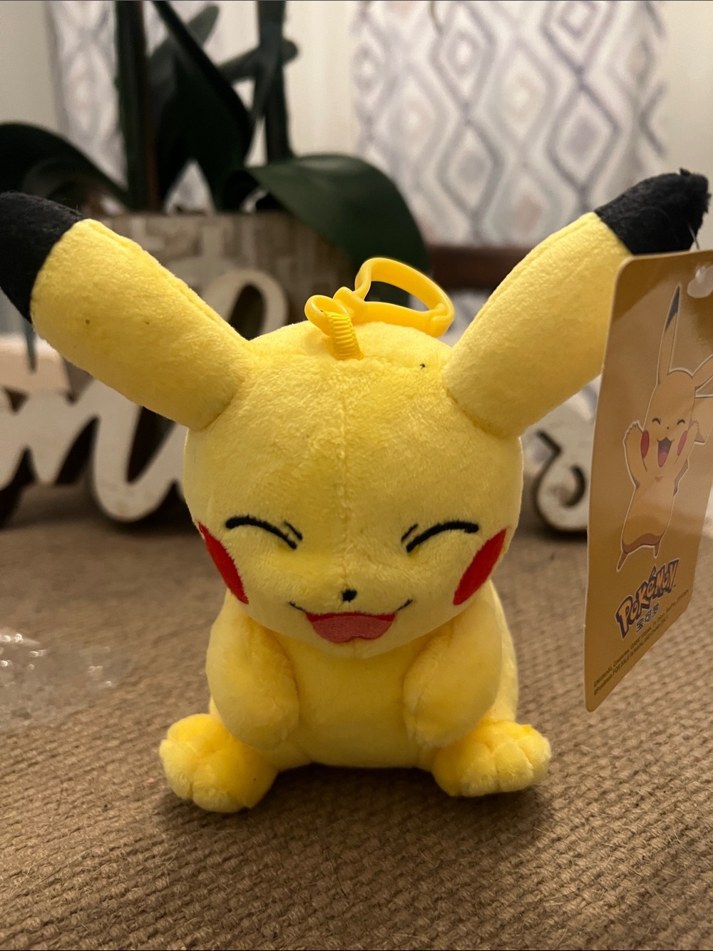 Pokemon Yellow Pikachu Plush Keychain with Black Tips and Red Cheeks